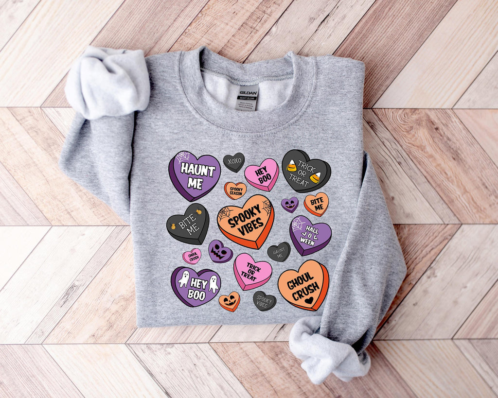 Candy Hearts Halloween Sweatshirt: Spooky Season Treat