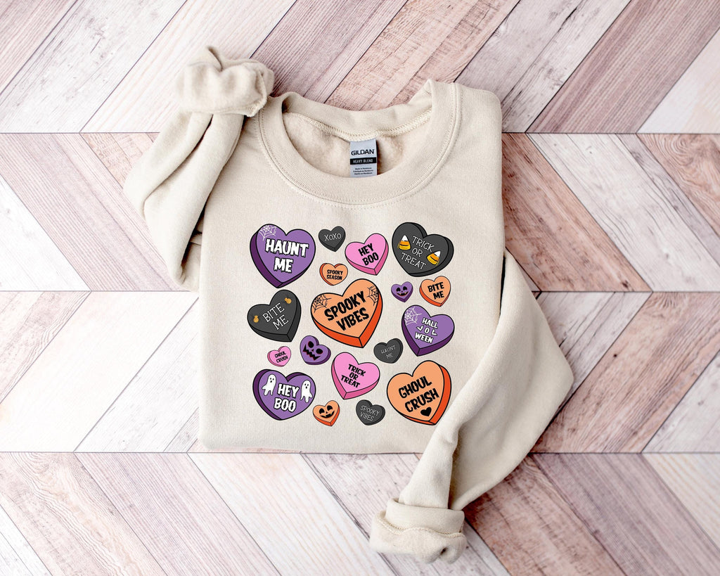 Candy Hearts Halloween Sweatshirt: Spooky Season Treat