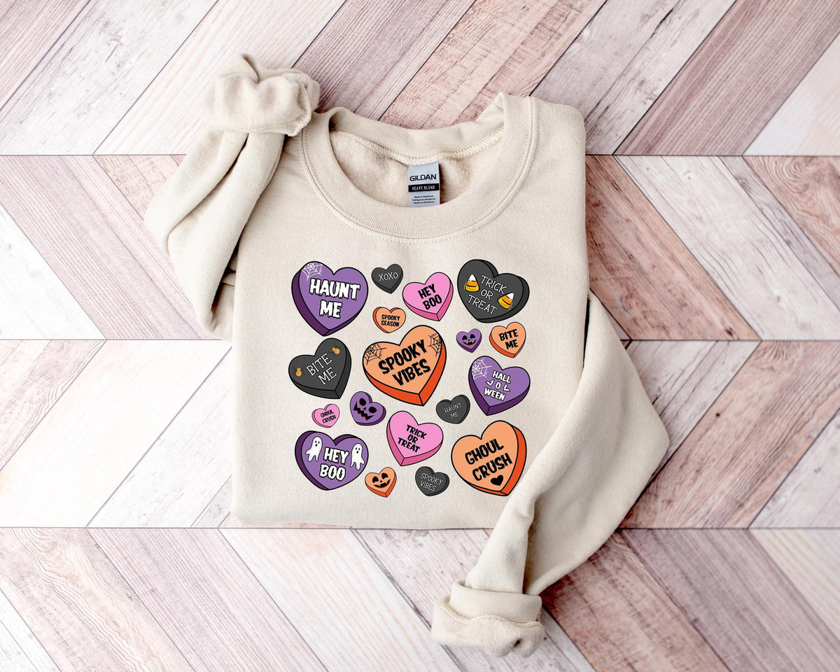 Candy Hearts Halloween Sweatshirt: Spooky Season Treat