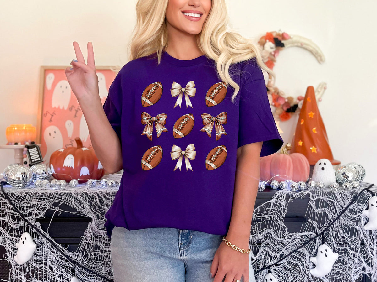 Retro Football Bow Sweatshirt: Game Day Mom Shirt