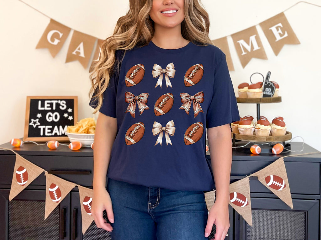 Retro Football Bow Sweatshirt: Game Day Mom Shirt