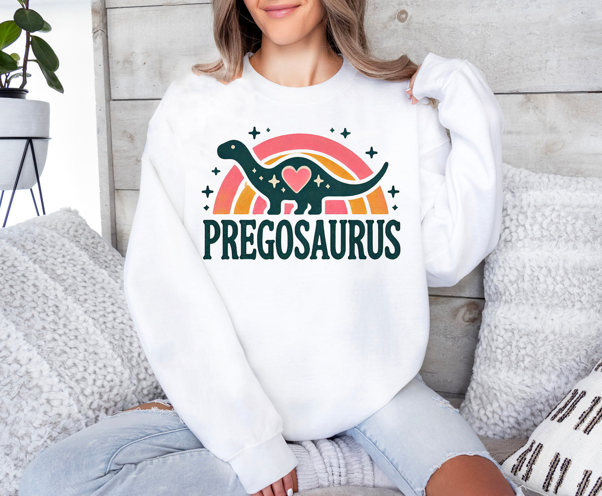 Pregosaurus Maternity Sweatshirt: Pregnancy Announcement Dinosaur Shirt