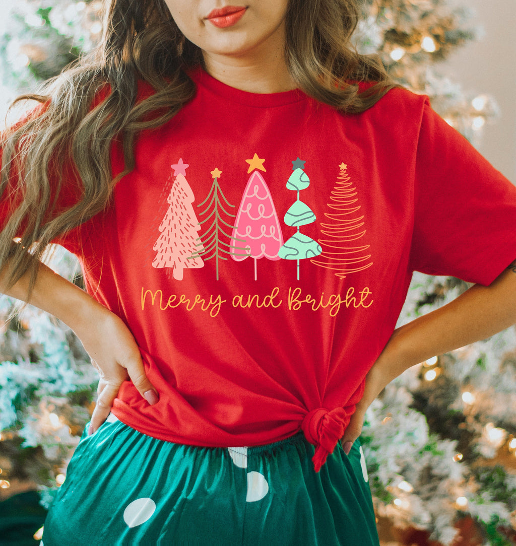 Merry & Bright Christmas Trees Sweatshirt - Holiday Sweater