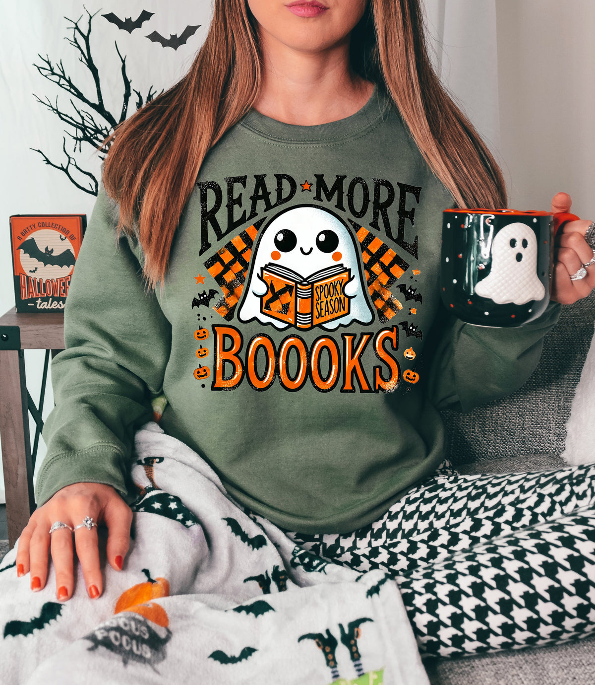 Spooky Season Teacher Shirt: Halloween Ghost Reading Books