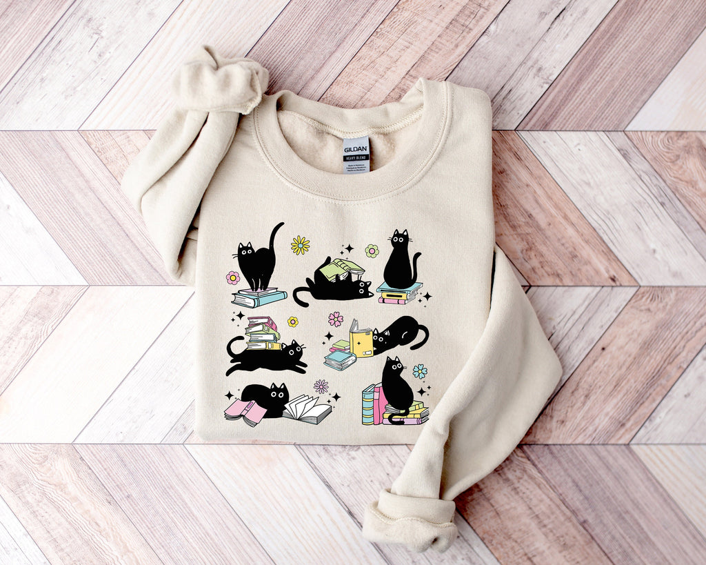 Cats Reading Books Sweatshirt - Cat Lover Gift