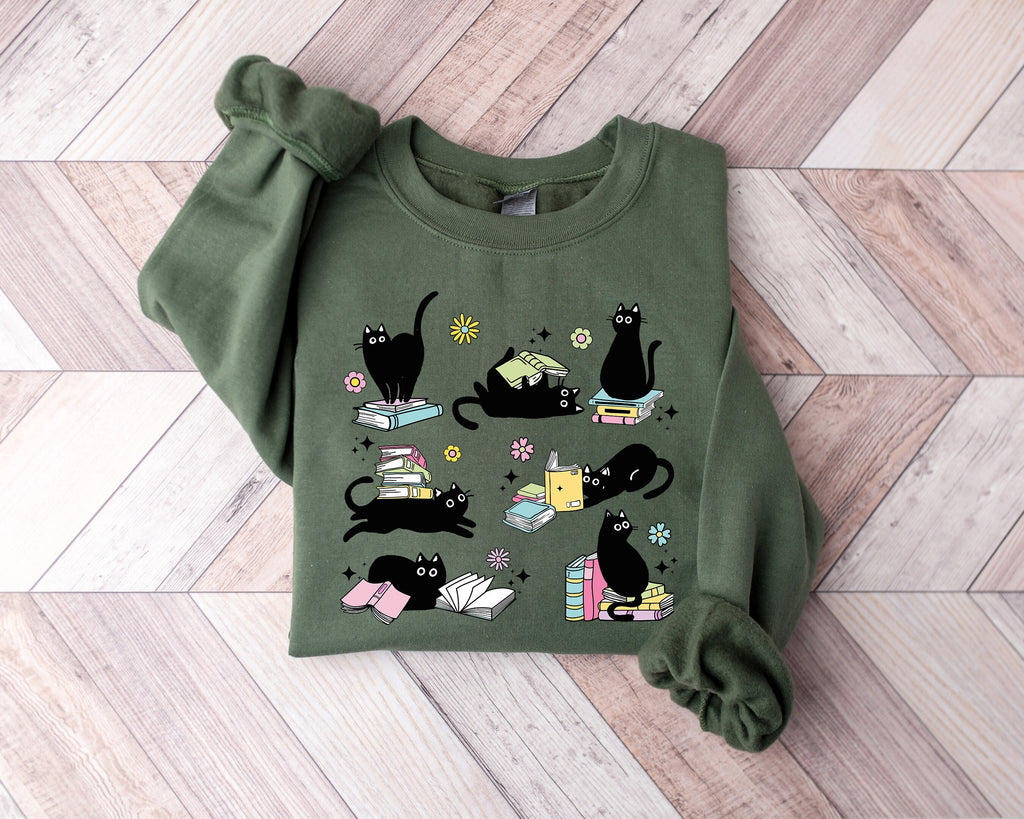 Cats Reading Books Sweatshirt - Cat Lover Gift