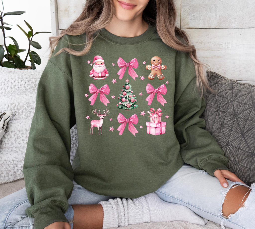 Coquette Christmas Sweatshirt: Pink Bow Santa Tree Shirt,tanktop,hoodies