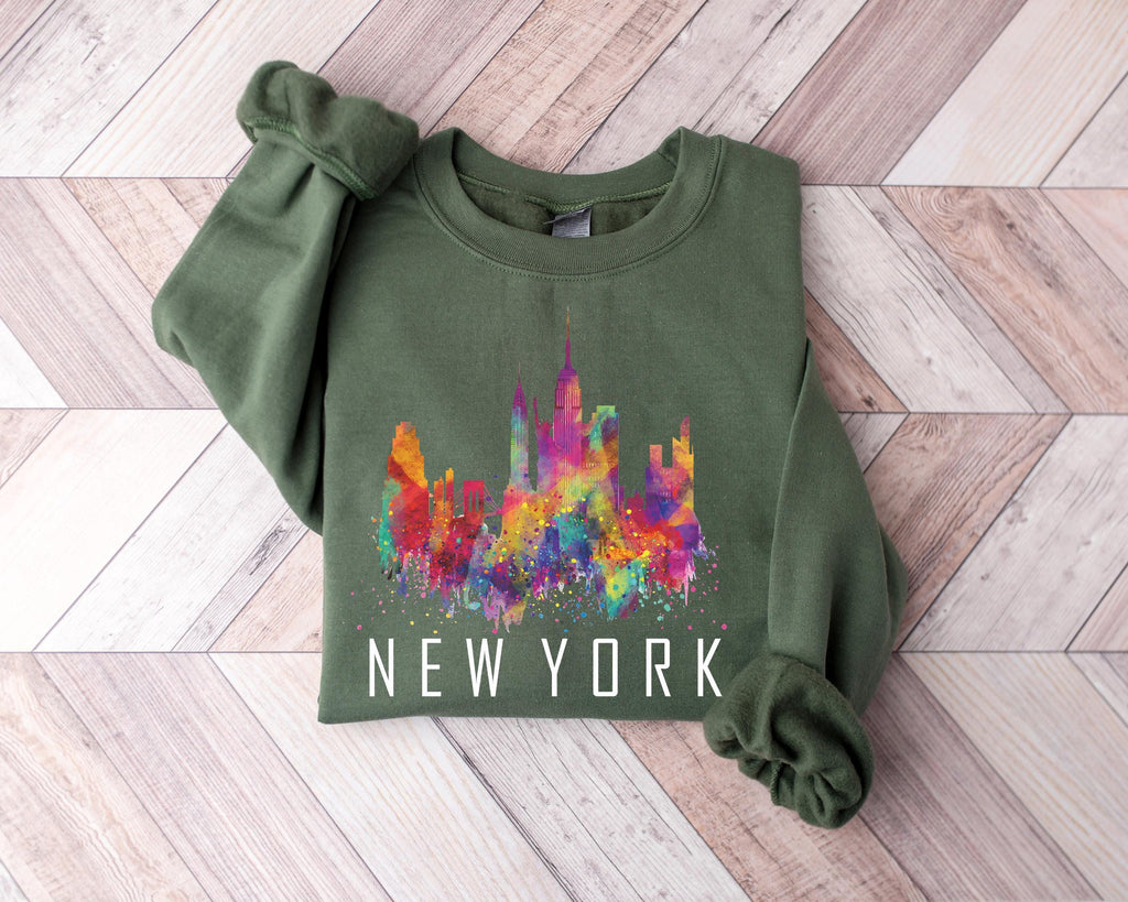 New York Watercolor Skyline Shirt: NYC Souvenir Tee