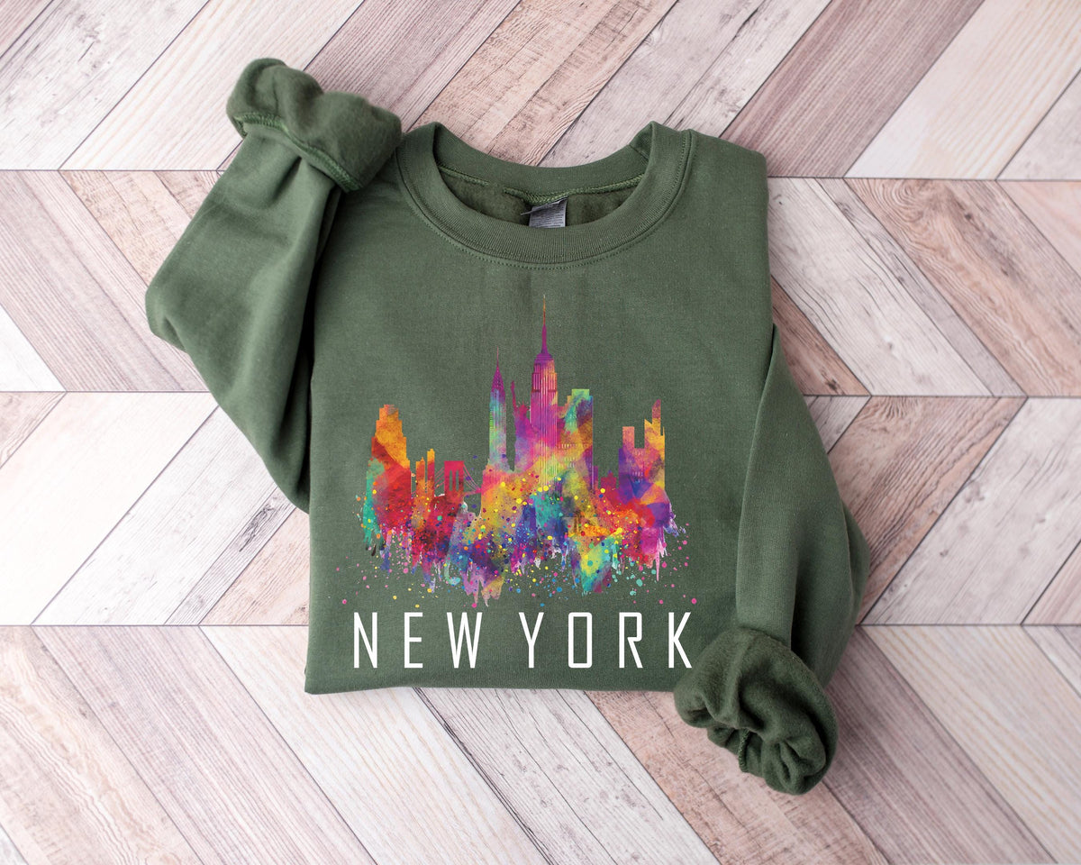 New York Watercolor Skyline Shirt: NYC Souvenir Tee