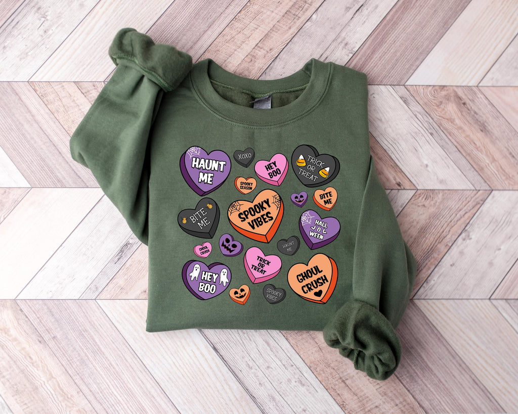 Candy Hearts Halloween Sweatshirt: Spooky Season Treat