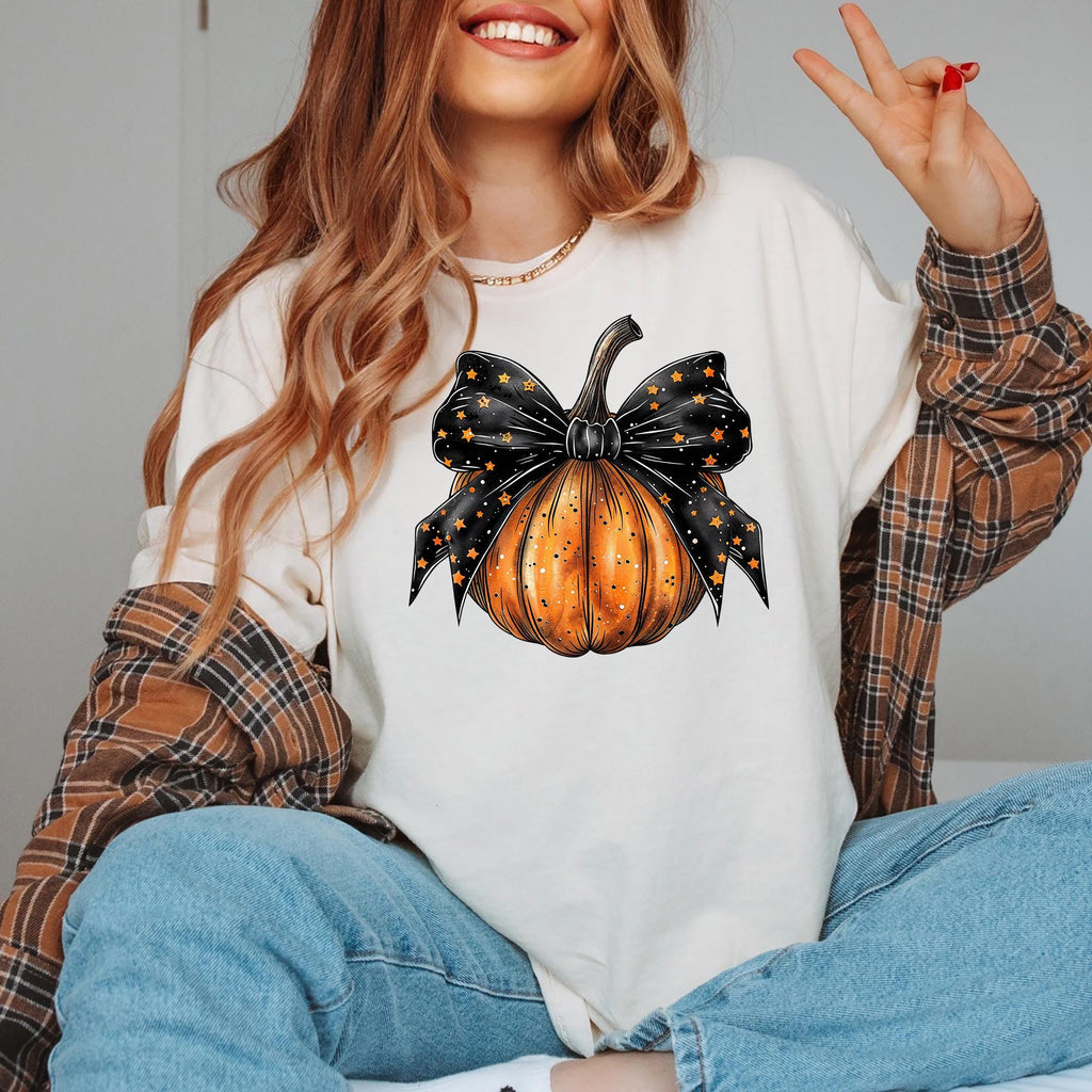 Retro Pumpkin Bow Shirt: Coquette Halloween Tee, Fall Vibes