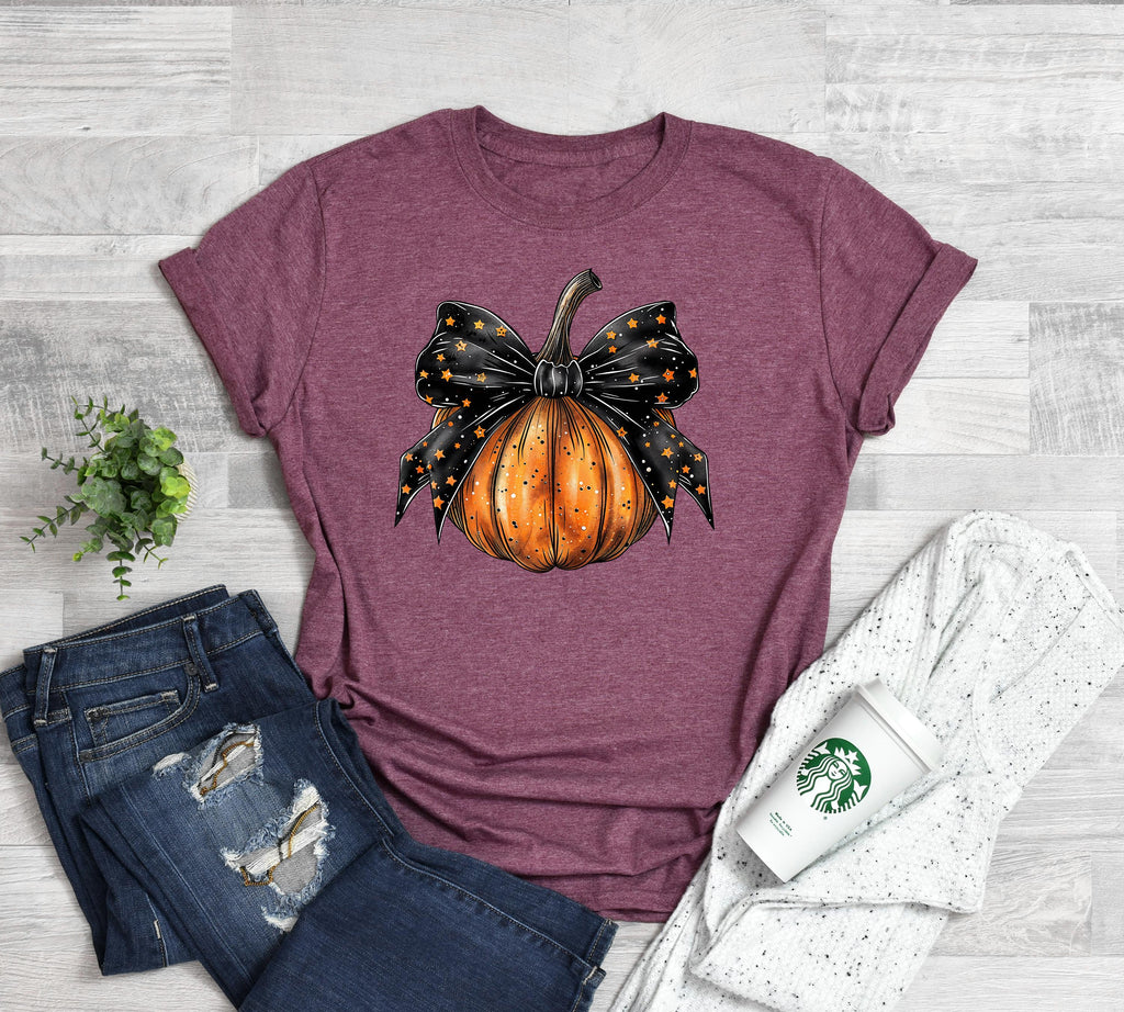 Retro Pumpkin Bow Shirt: Coquette Halloween Tee, Fall Vibes