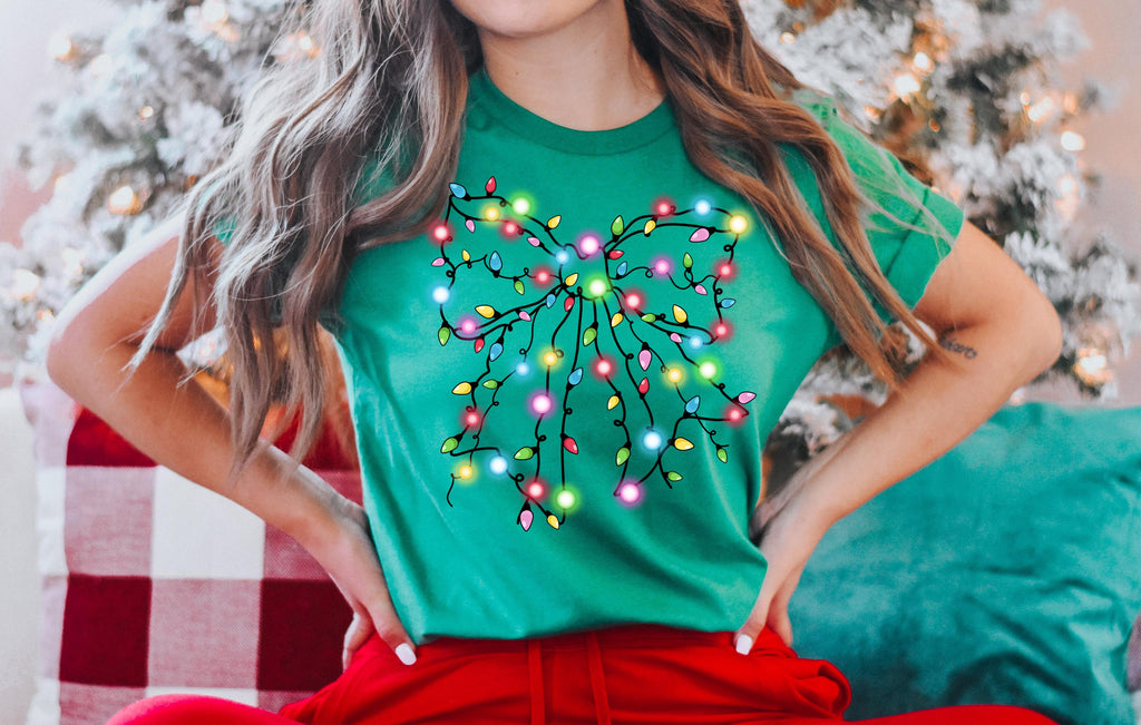 Coquette Christmas Bow Shirt: Merry Christmas Lights Tee
