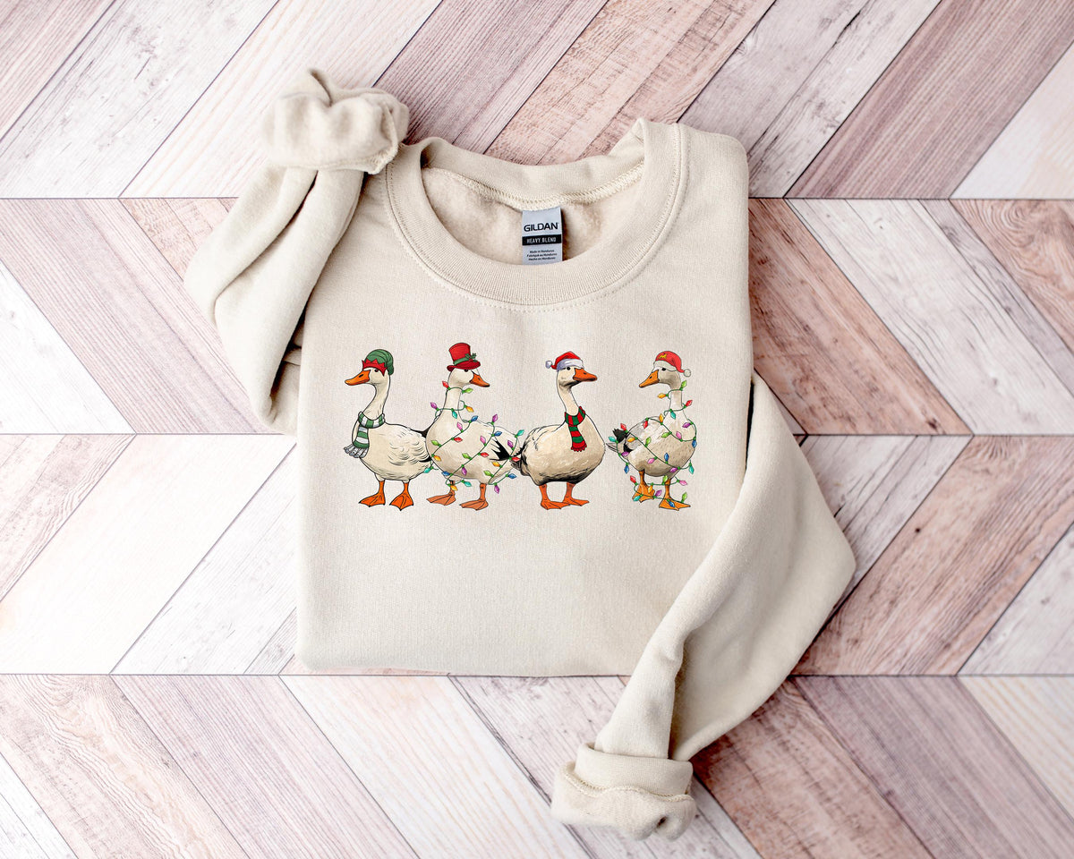 Funny Duck Christmas Lights Shirt: Holiday Crewneck Sweatshirt