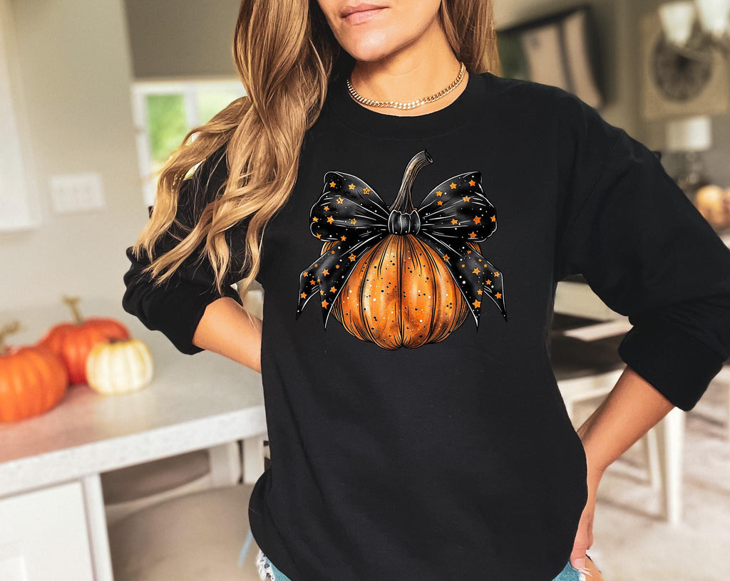 Retro Pumpkin Bow Shirt: Coquette Halloween Tee, Fall Vibes