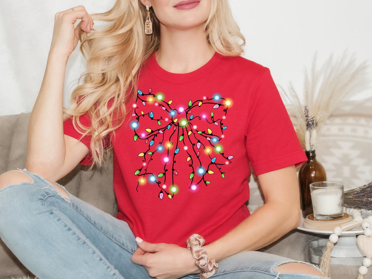 Coquette Christmas Bow Shirt: Merry Christmas Lights Tee
