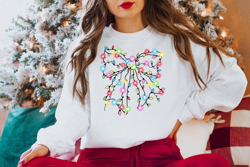 Coquette Christmas Bow Shirt: Merry Christmas Lights Tee