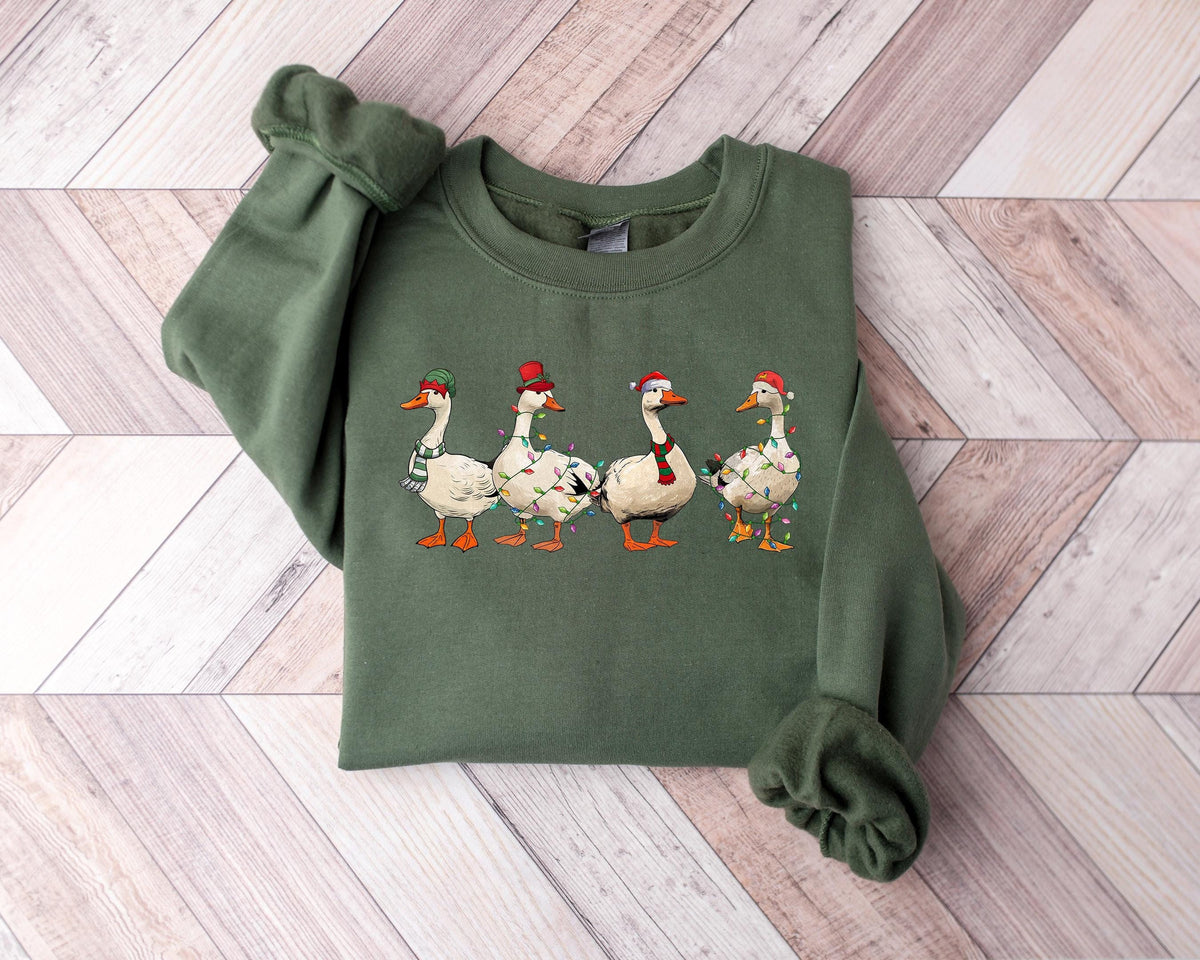 Funny Duck Christmas Lights Shirt: Holiday Crewneck Sweatshirt
