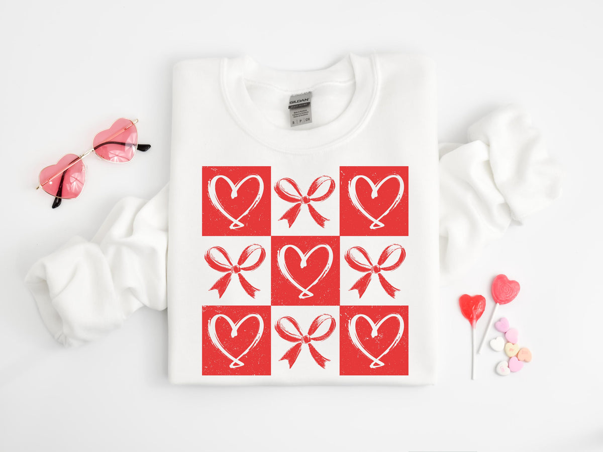 Heart & Bow Valentine's Day Sweatshirt: Brushstroke Design