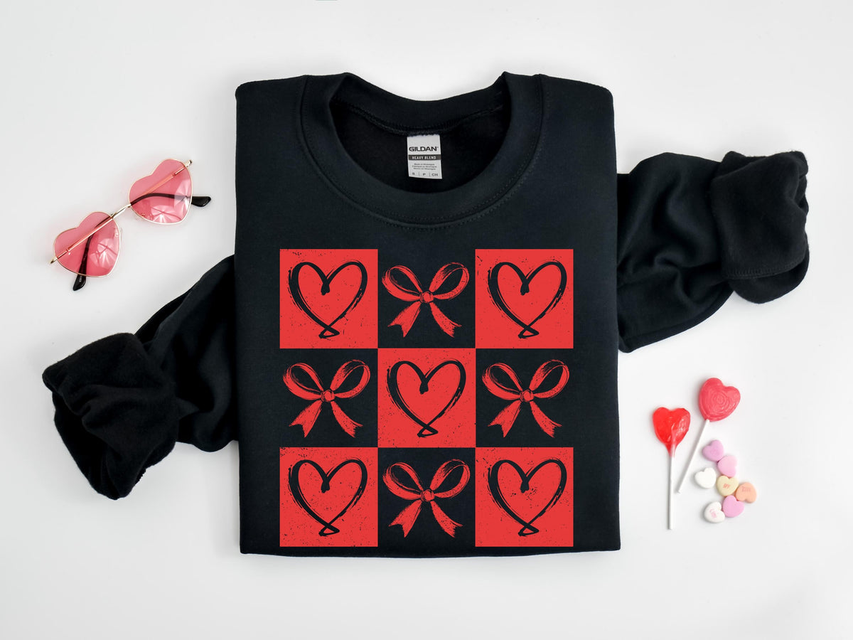 Heart & Bow Valentine's Day Sweatshirt: Brushstroke Design
