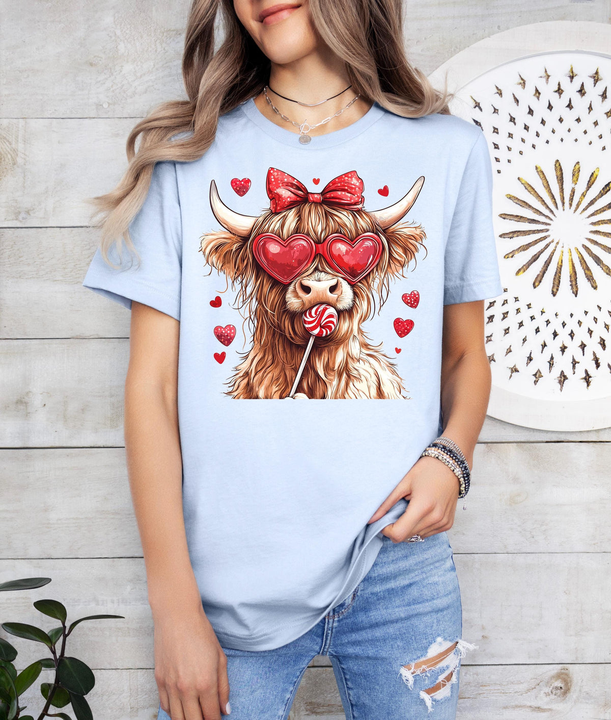 Highland Cow Valentine's Day Sweatshirt: Heifer Heart Sunglasses