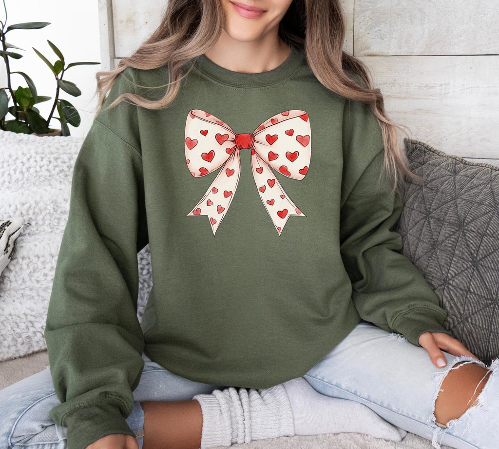Coquette Valentine's Day Sweatshirt: Heart Bow Retro Shirt