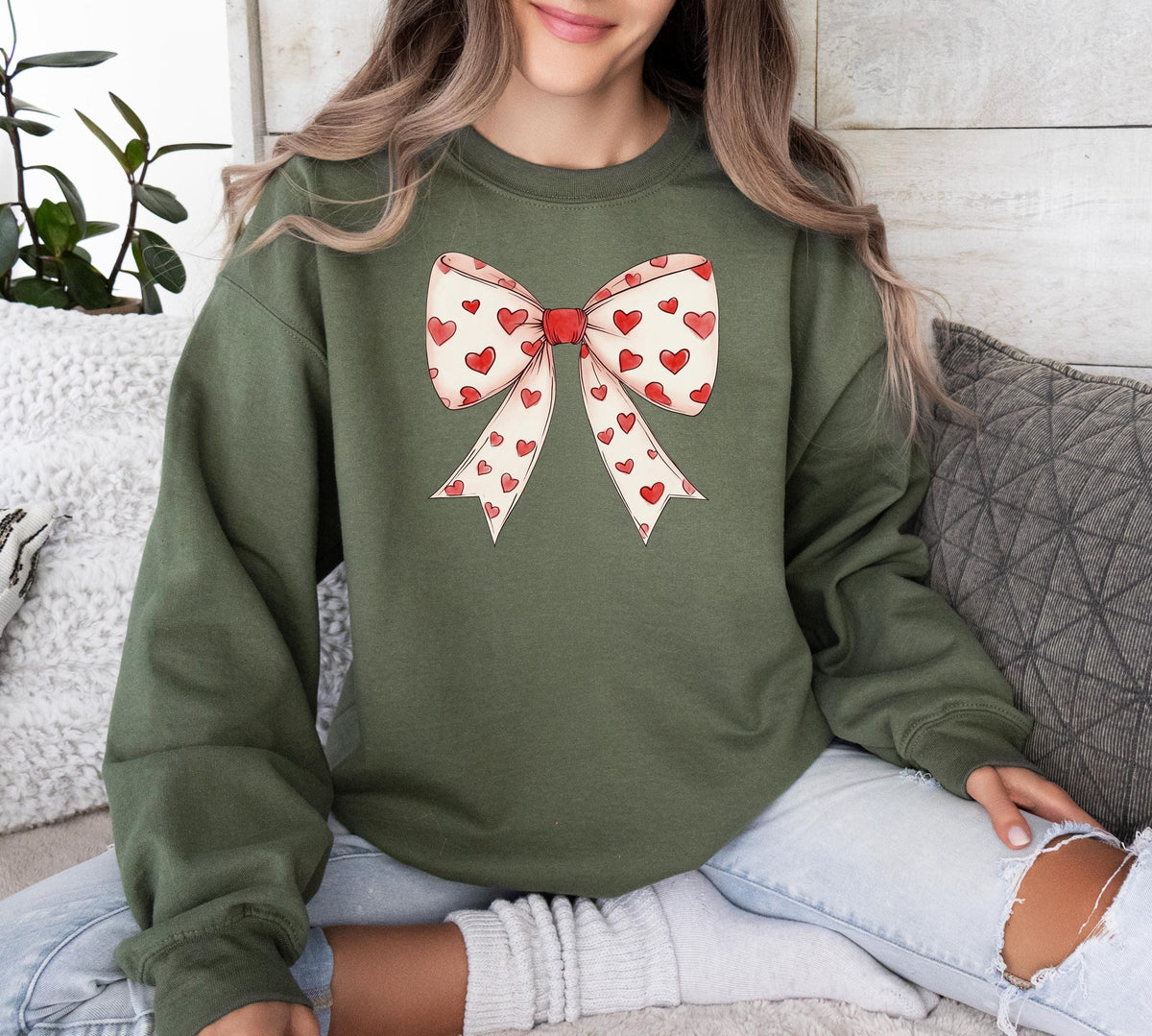 Coquette Valentine's Day Sweatshirt: Heart Bow Retro Shirt