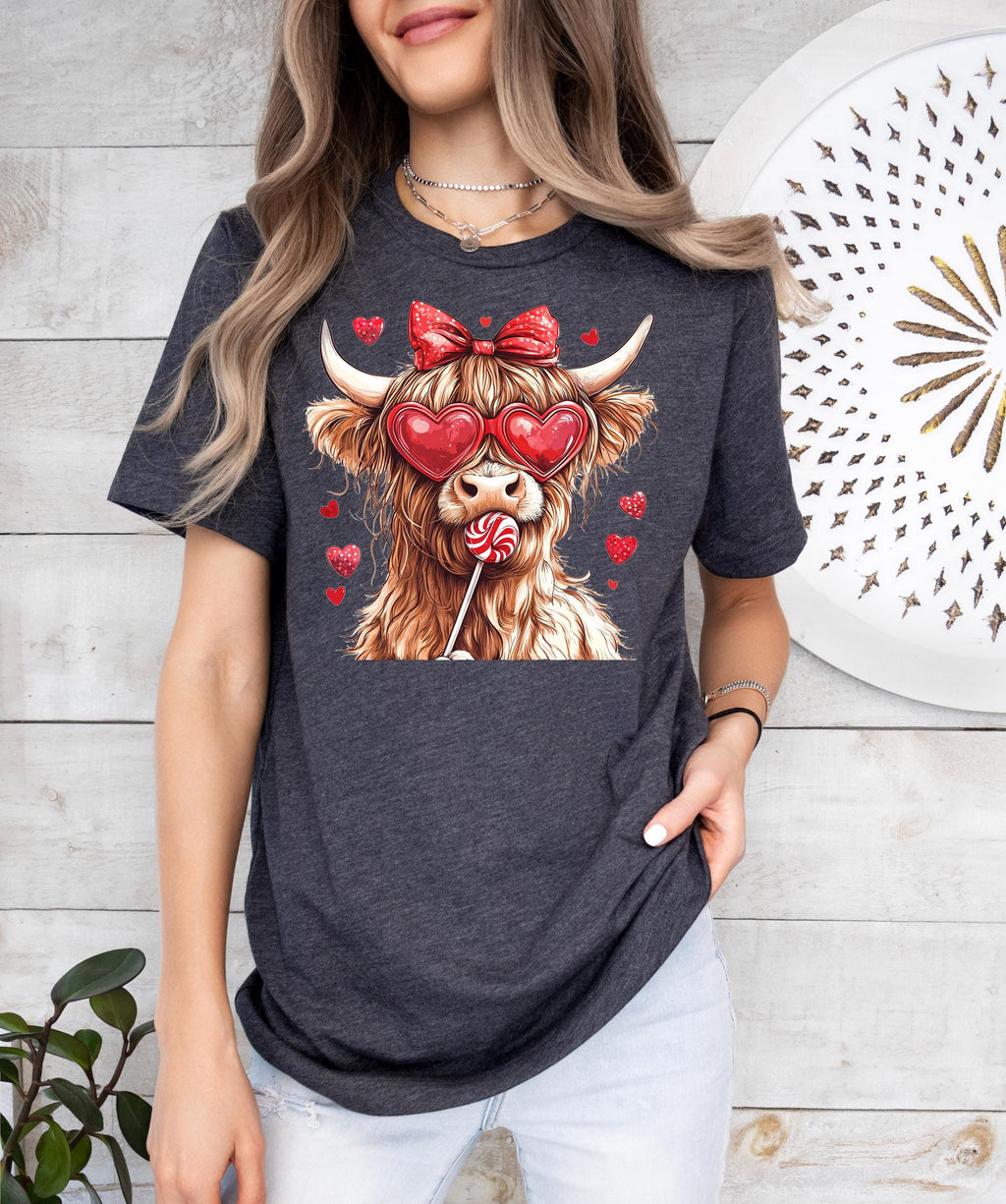 Highland Cow Valentine's Day Sweatshirt: Heifer Heart Sunglasses