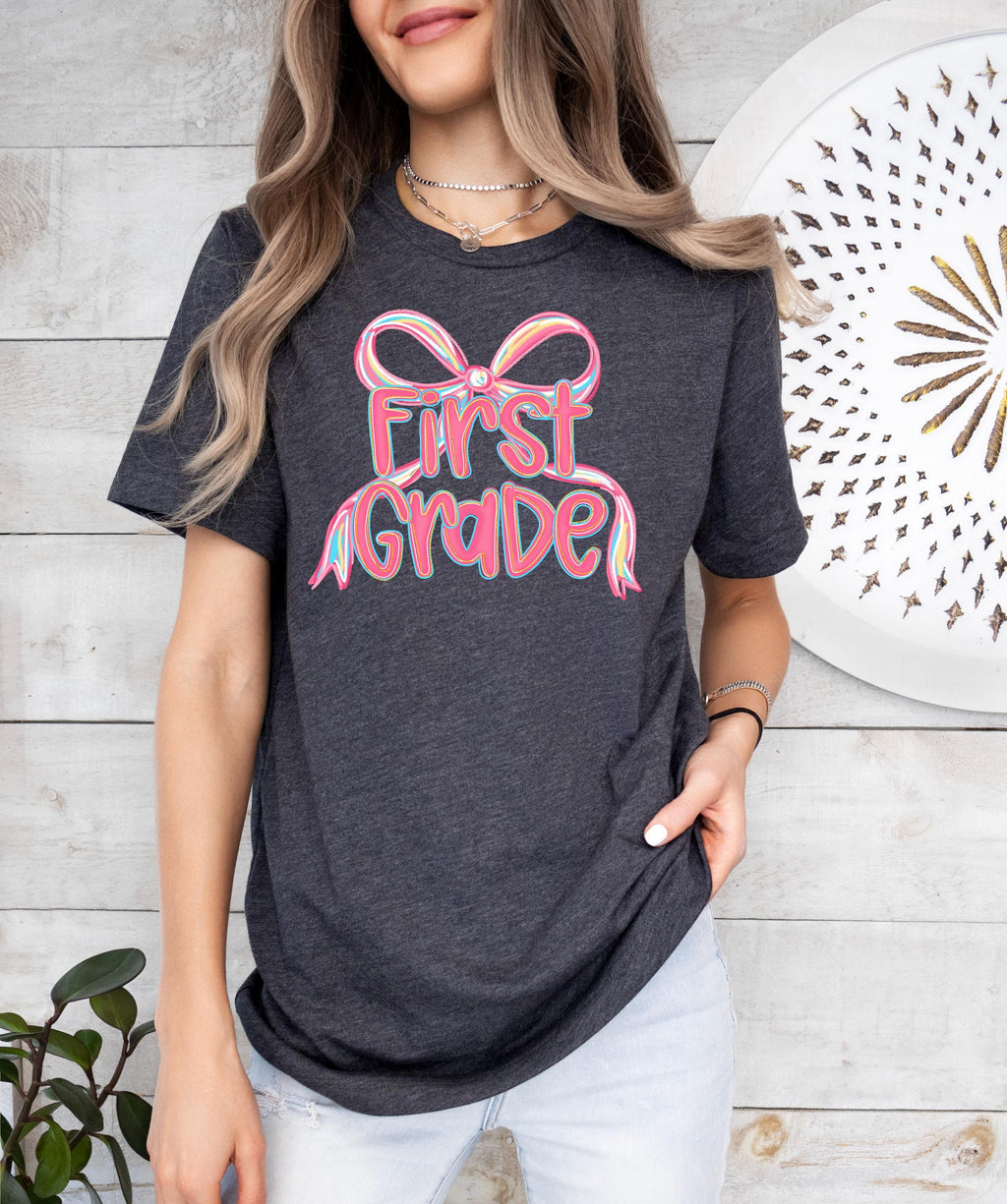 Preppy Pink Bow Back to School Shirt: Coquette Style Cotton Tee