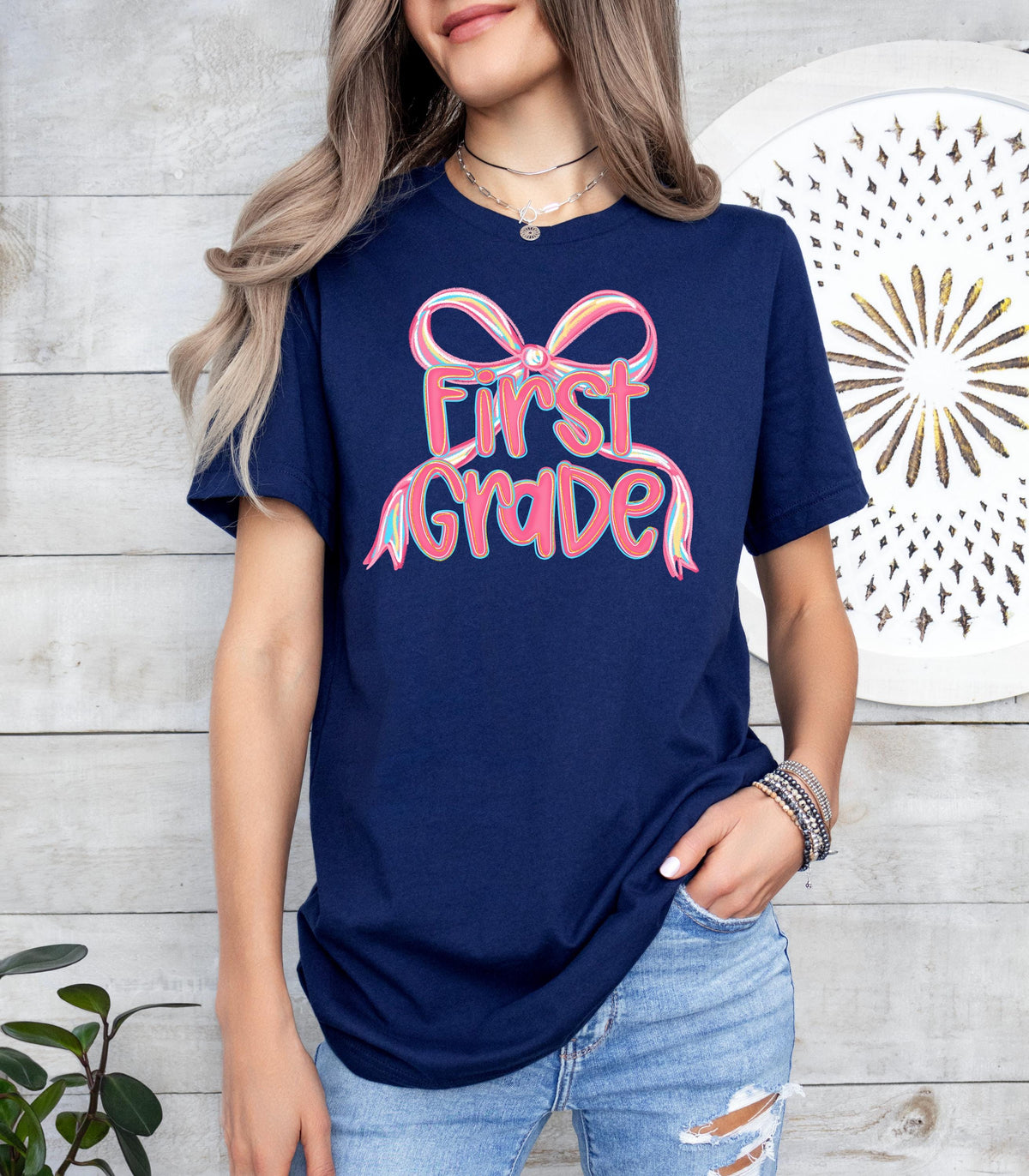 Preppy Pink Bow Back to School Shirt: Coquette Style Cotton Tee