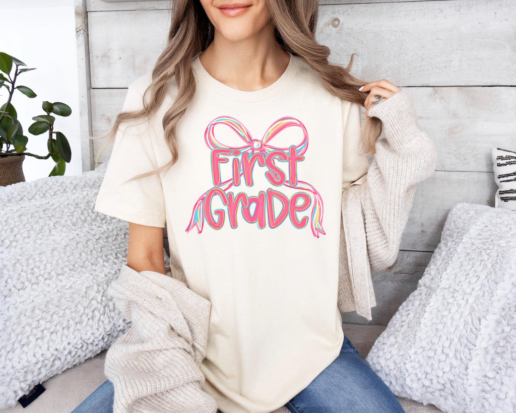 Preppy Pink Bow Back to School Shirt: Coquette Style Cotton Tee