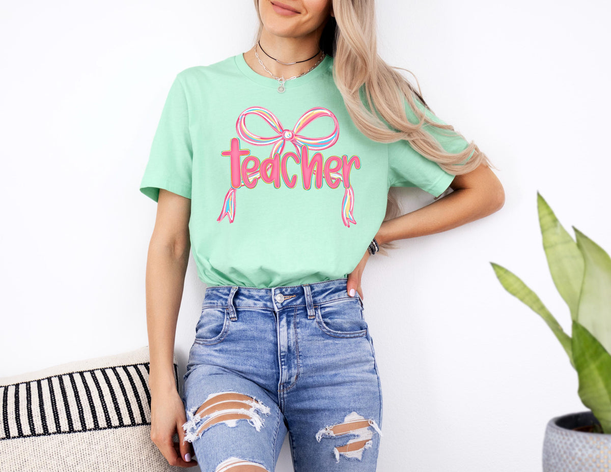 Cute Teacher Sweatshirt, Girly Pink Bow, Back to School Crewneck