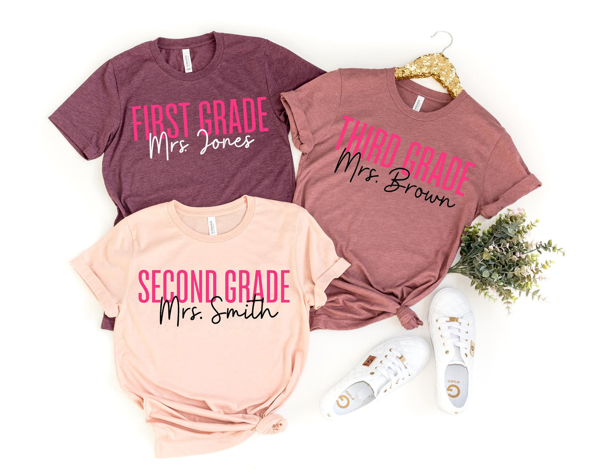 Custom Teacher Name Shirt: First Day of School Gift, Matching Team Tees