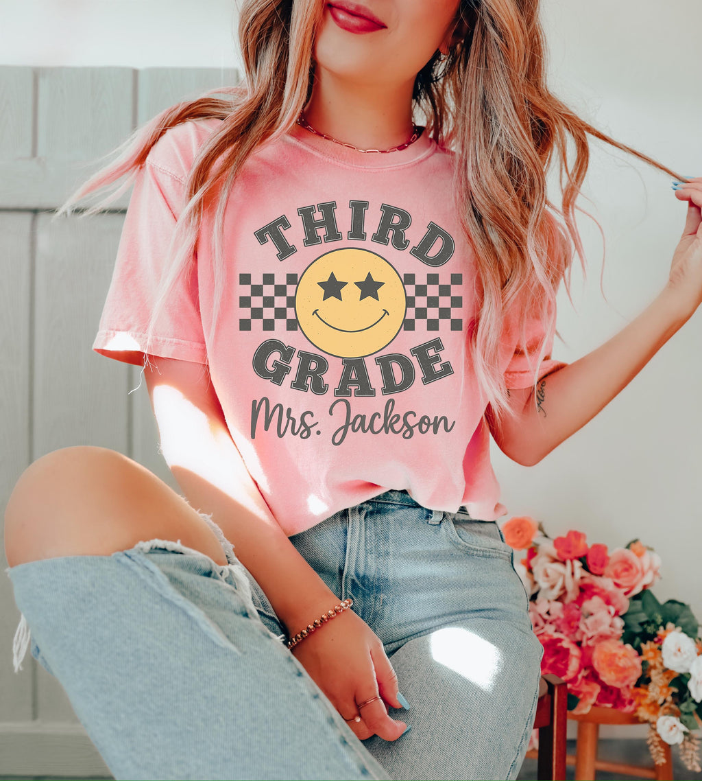 Retro Teacher Shirt: Custom Name, First Day of School Tee