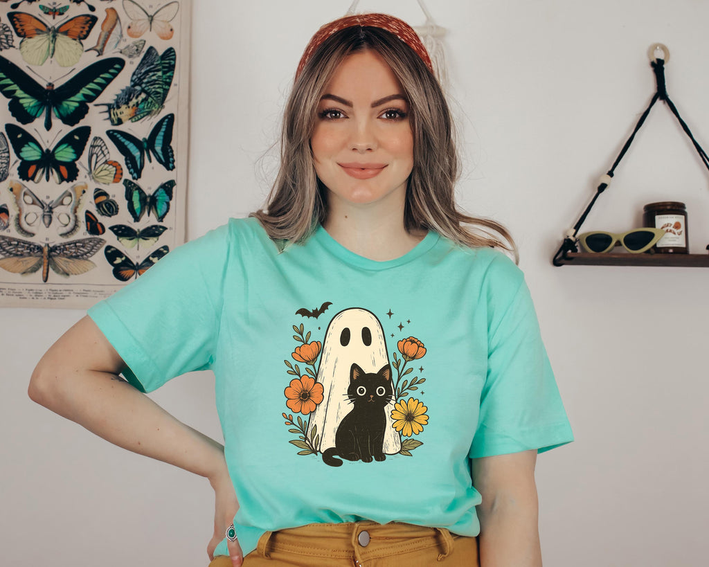 Retro Ghost and Cat Halloween Sweatshirt: Spooky Season Top