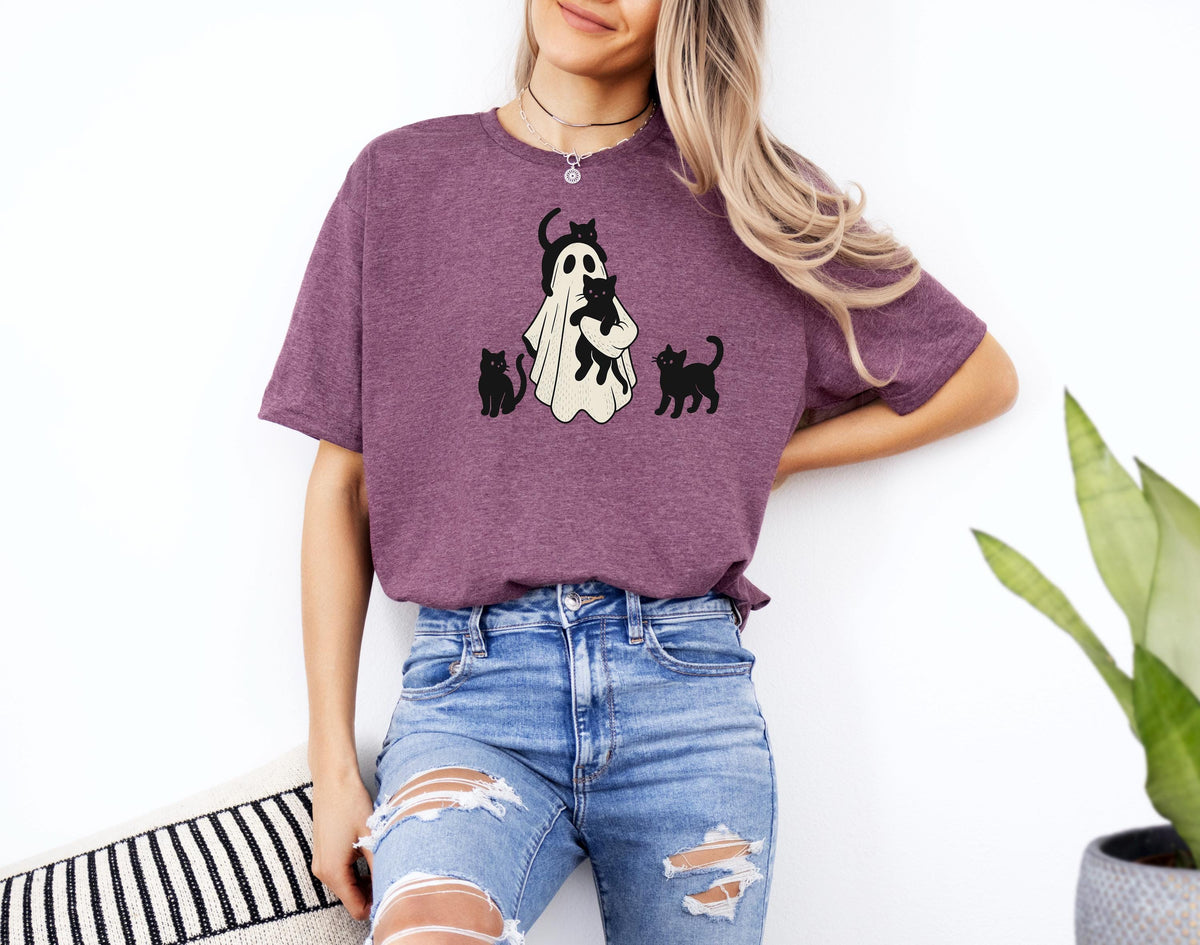 Halloween Black Cat Ghost T-Shirt: Spooky Season Outfit