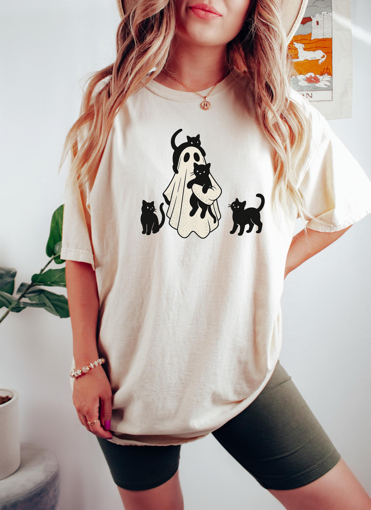 Halloween Black Cat Ghost T-Shirt: Spooky Season Outfit