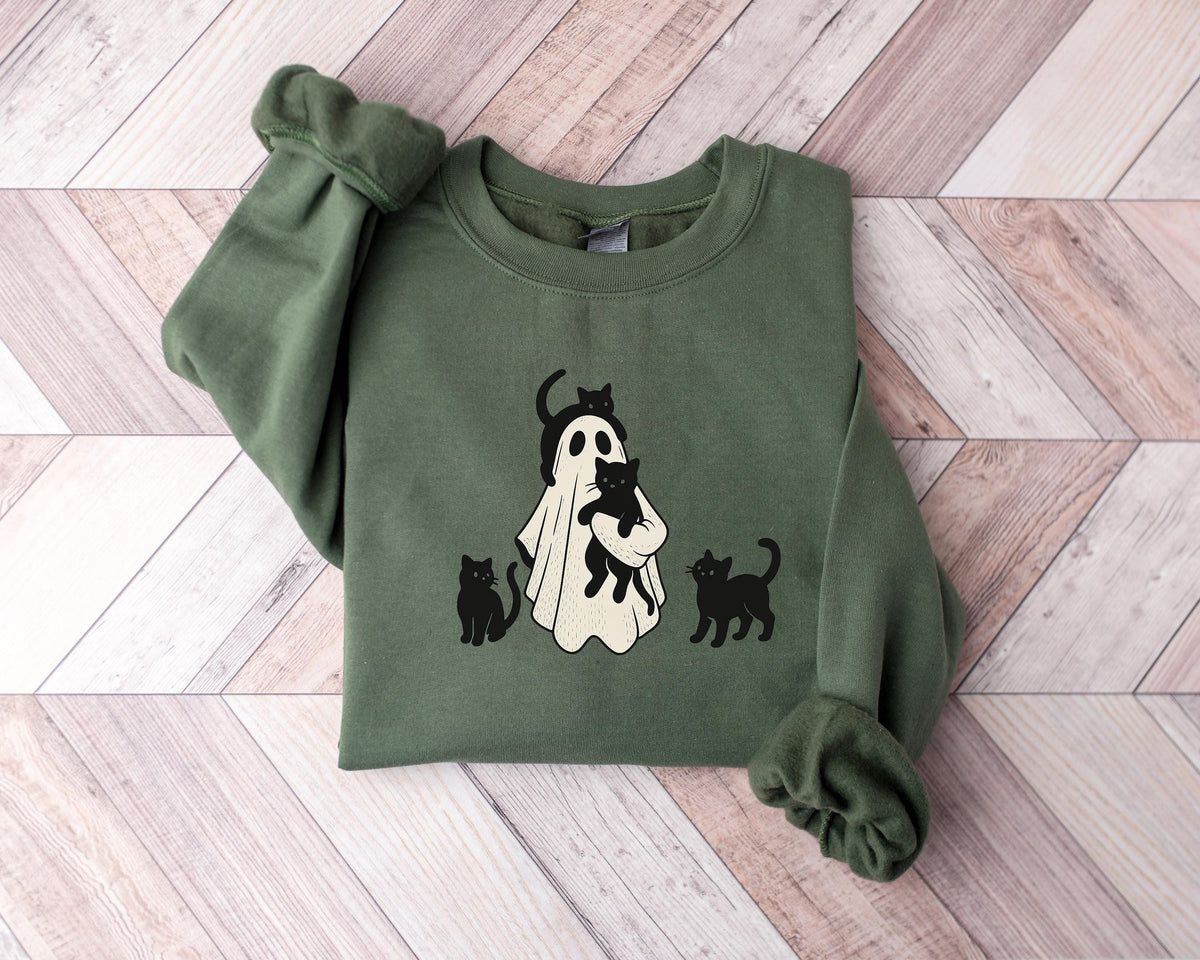 Halloween Black Cat Ghost T-Shirt: Spooky Season Outfit