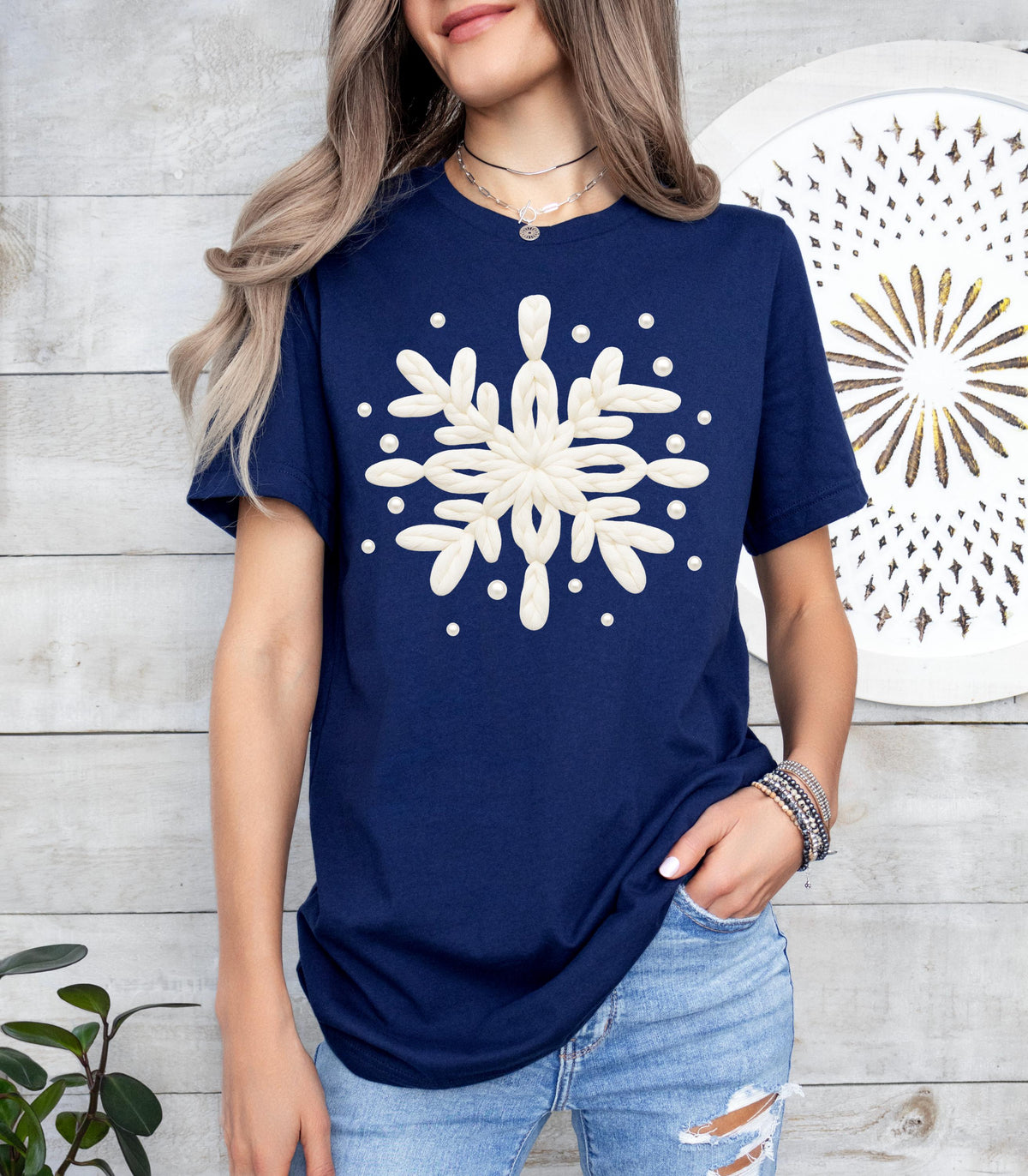 Yarn Snowflake Christmas Sweatshirt, Crochet Style, Holiday Shirt