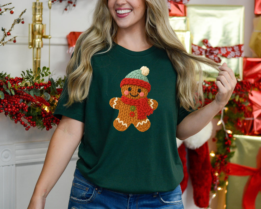Christmas Gingerbread Man Shirt, Cozy Crochet Style Tee (DTF Transfer)