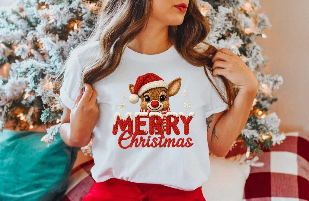 Rudolph Reindeer Christmas Sweatshirt, Crochet Style Print