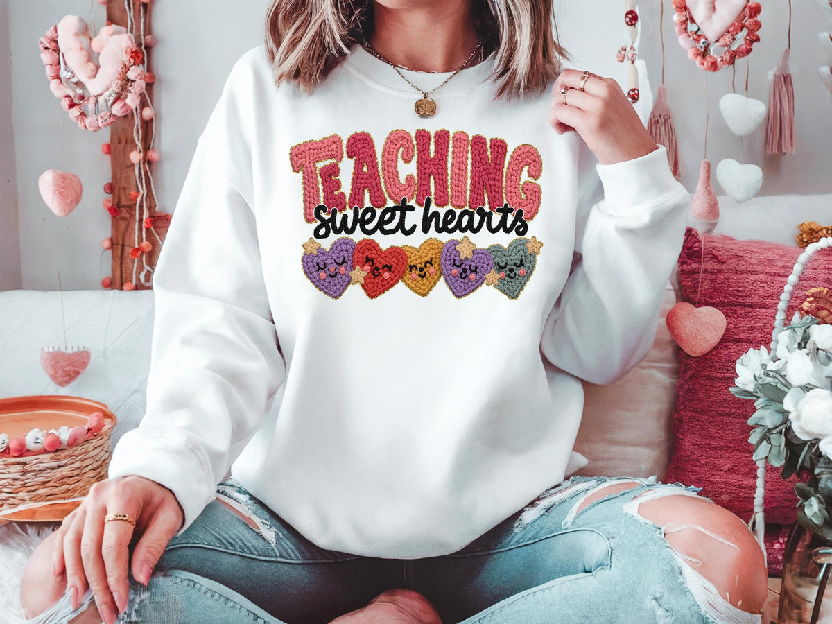 Crochet-Style Teacher Valentine Sweatshirt, DTF Transfer