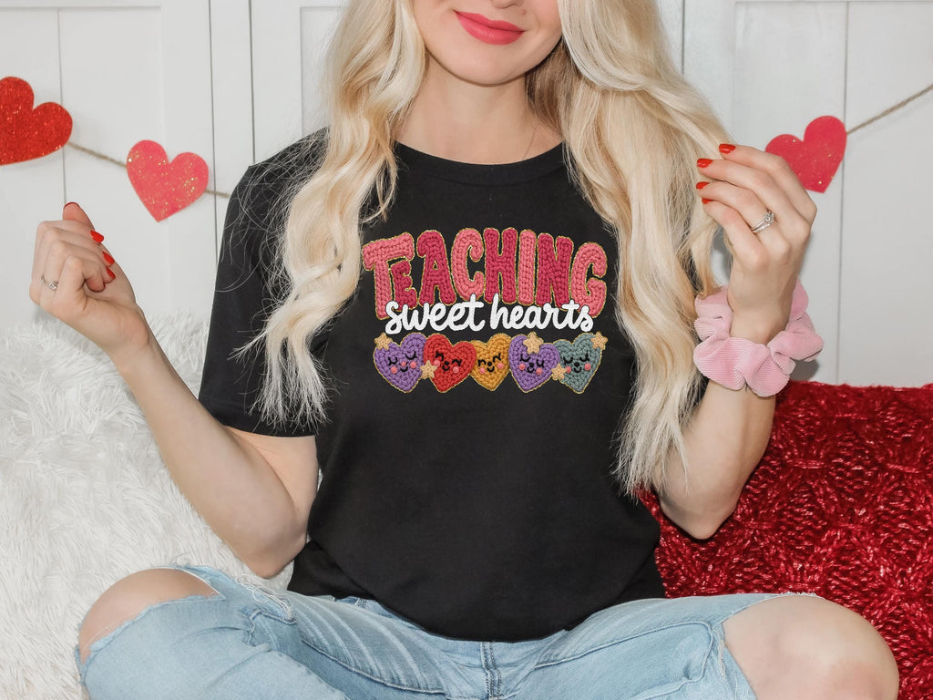 Crochet-Style Teacher Valentine Sweatshirt, DTF Transfer