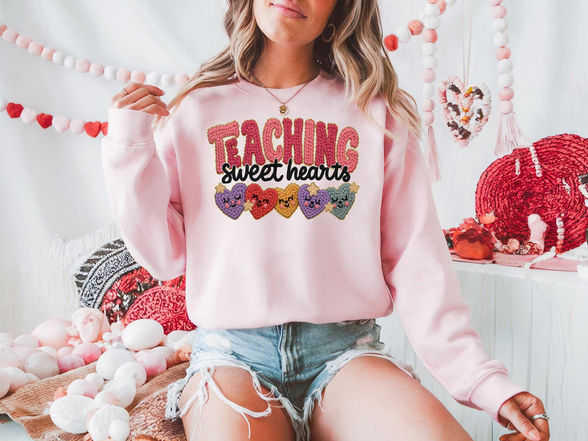 Crochet-Style Teacher Valentine Sweatshirt, DTF Transfer