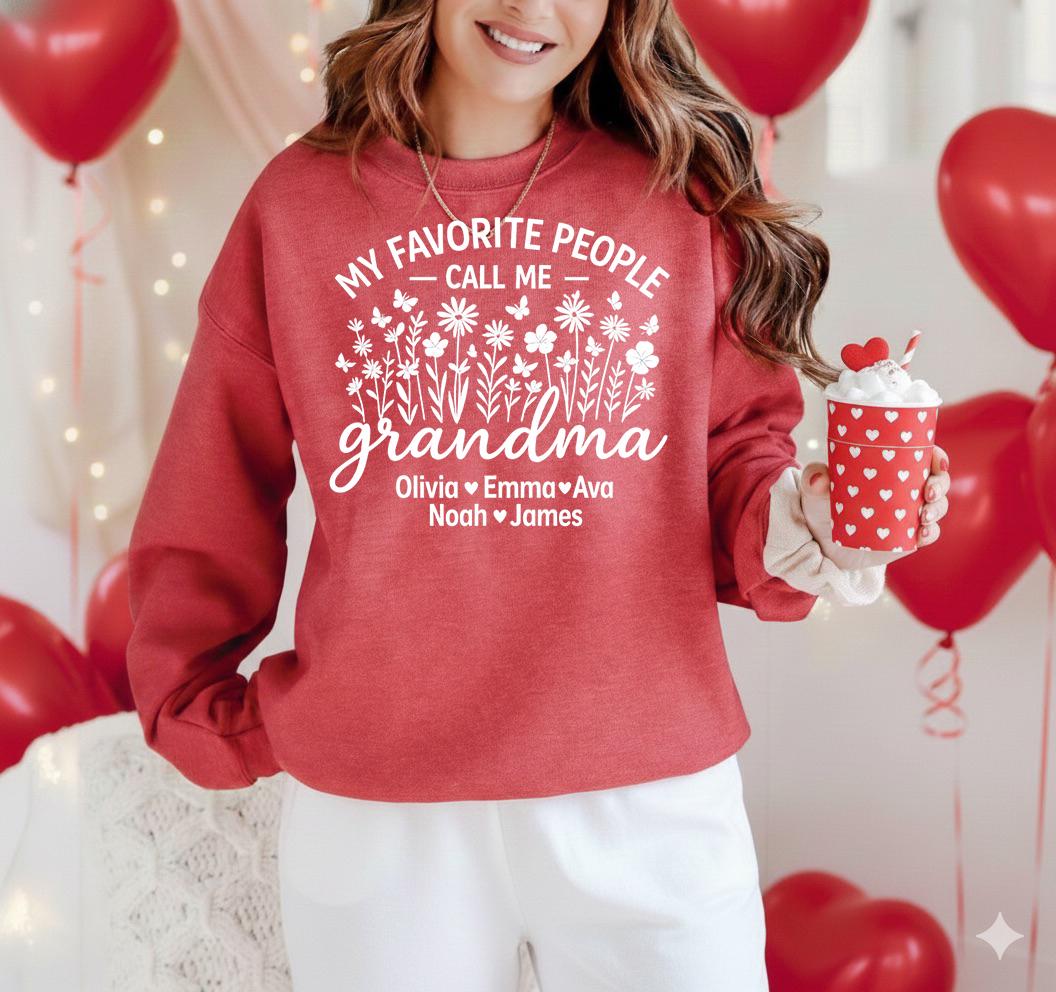 Custom Grandma Sweatshirt, Wildflower Design, Personalized Grandkids Names