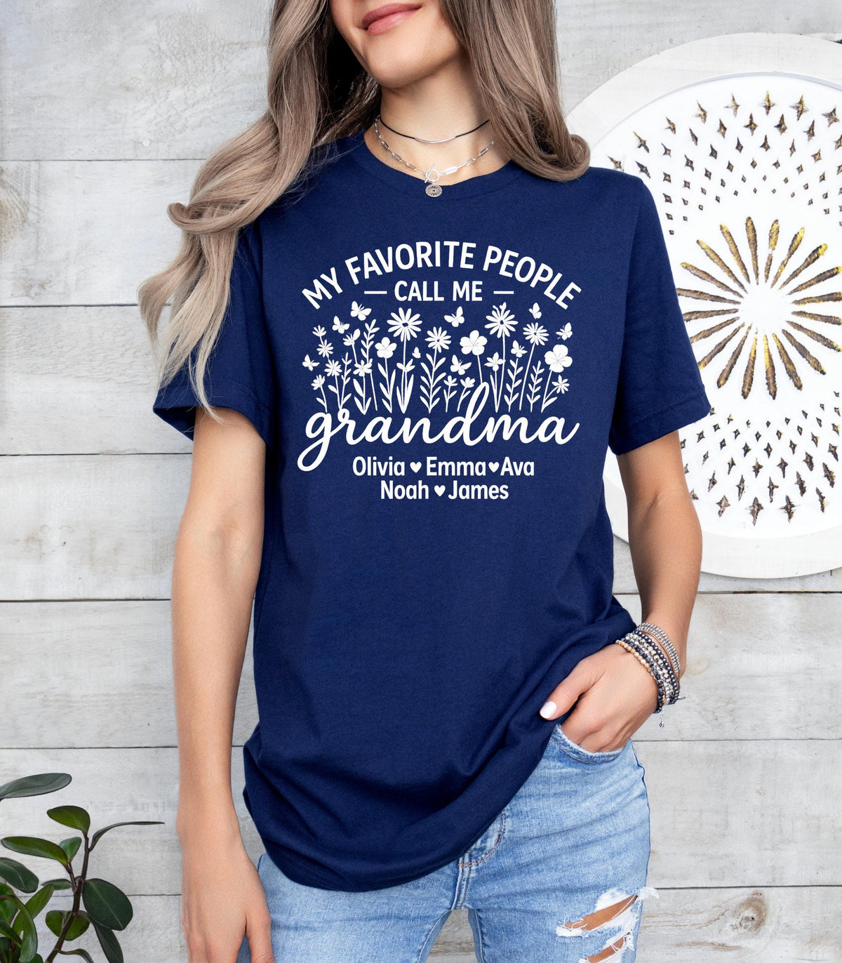 Custom Grandma Sweatshirt, Wildflower Design, Personalized Grandkids Names