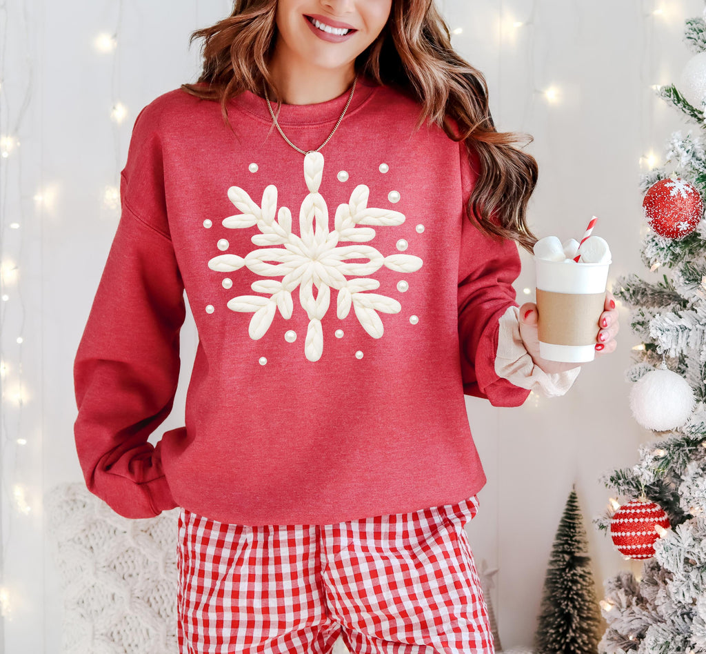 Yarn Snowflake Christmas Sweatshirt, Crochet Style, Holiday Shirt