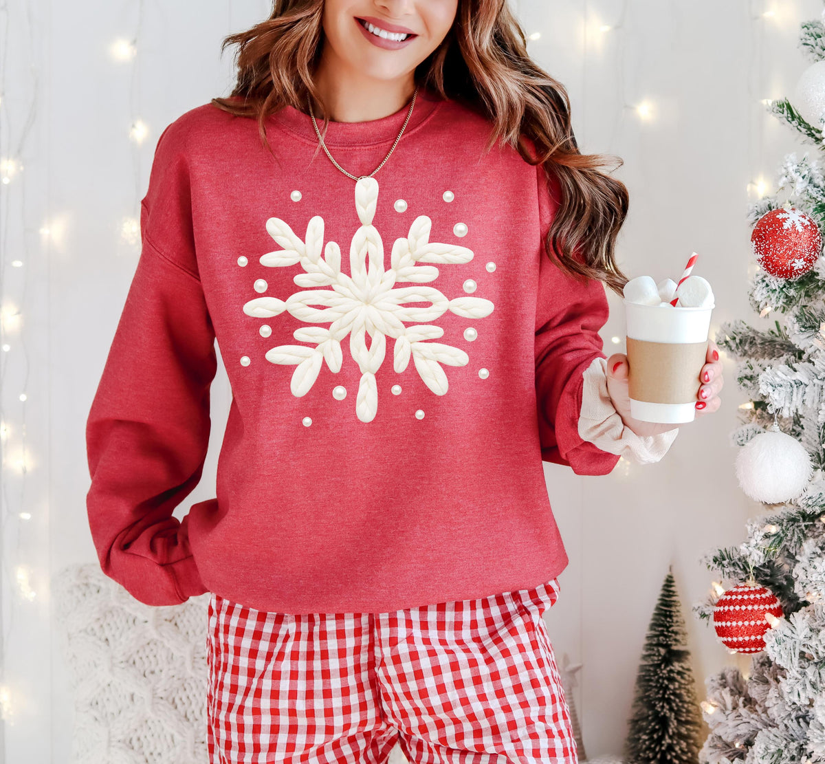 Yarn Snowflake Christmas Sweatshirt, Crochet Style, Holiday Shirt