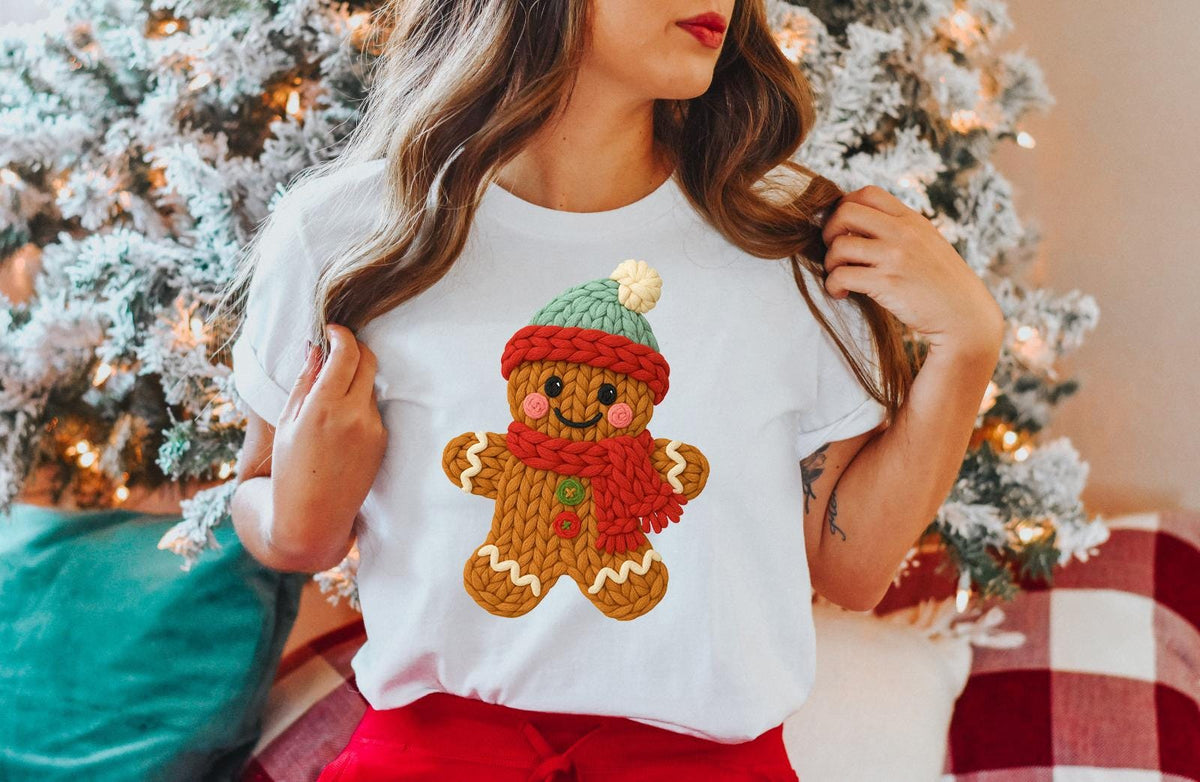 Christmas Gingerbread Man Shirt, Cozy Crochet Style Tee (DTF Transfer)