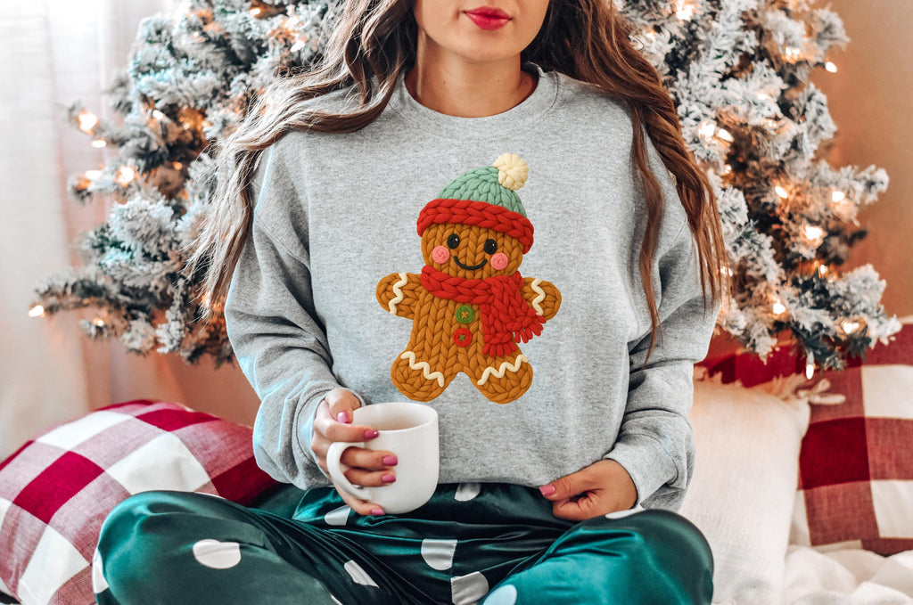 Christmas Gingerbread Man Shirt, Cozy Crochet Style Tee (DTF Transfer)